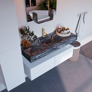 Mondiaz ALAN-DLUX Ensemble de meuble - 120cm - meuble Talc mat - 2 tiroirs - Lavabo Cloud Lava suspendu - vasque Centre - 1 trou de robinet