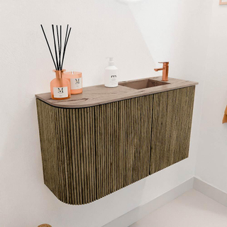 Mondiaz JOYA-DLUX 71.6cm toiletmeubel - ronding links kleur Dusk - Wastafel FAYE positie Rechts 1 kraangat kleur Arena.