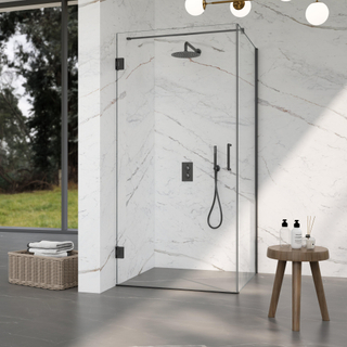 FugaFlow Eccelente Vetro Cabine de Douche - 80x100x200cm - charnières - poignée de porte - barre de stabilisation - plat - verre de sécurité clair - Acier brossé Gunmetal PVD (Anthracite)