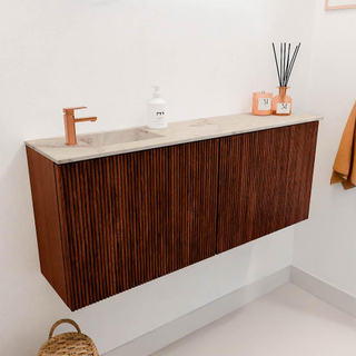 Mondiaz JOYA-DLUX 100cm toiletmeubel - kleur Ruby - Wastafel FAYE positie Links 1 kraangat kleur Frappe.