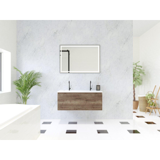 HR Matrix ensemble de meubles de salle de bain 3d 100cm 1 tiroir sans poignée avec cadre couleur charleston avec vasque fine 2 trous de robinetterie blanc