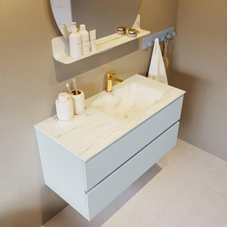 Mondiaz VICA-DLUX Ensemble de meuble de salle de bain - 100cm - meuble sous-vasque argile - 2 tiroirs - lavabo encastré nuage droite - 1 trou de robinet - version haute 60cm - opalo