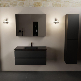 Mondiaz AIVY Ensemble de meuble - 100x45x50cm - 1 trou de robinet - 1 vasque Urban Solid surface - Centre - 2 tiroirs - avec armoire de toilette - MDF Urban