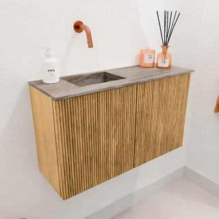 Mondiaz JOYA-DLUX 70cm toiletmeubel - kleur Oak - Wastafel FAYE positie Links Zonder kraangat kleur Oza.