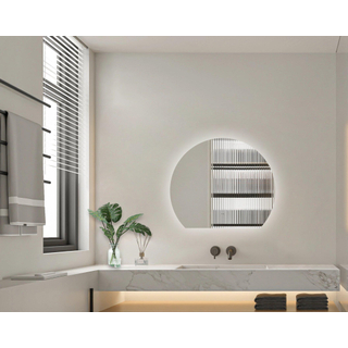 Adema Aura Miroir salle de bain 60x51.2cm - demi-sphère - horizontal/vertical - éclairage LED indirect - chauffe miroir - infrarouge