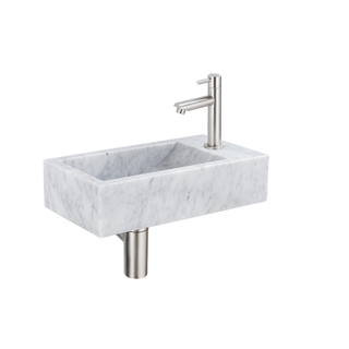 Fortifura Fuente Pack Lave-mains - 22x40x10cmcm - 1 trou de robinet - droite - marbre - robinet Inox brossé - Blanc