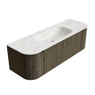 Mondiaz KURVE-DLUX Badkamermeubelset - 140x46x40cm - 1 lade - 2 deuren - wastafel solid surface - midden - 1 kraangat - Shadow