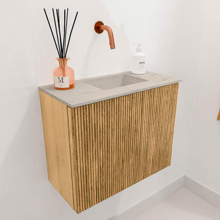 Mondiaz JOYA-DLUX Meuble de toilette 50cm - couleur Chêne - Lavabo FAYE position Droite Sans trou de robinet couleur Opalo.