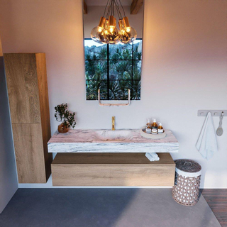 Mondiaz ALAN-DLUX Ensemble de meuble - 150cm - meuble Washed Oak mat - 1 tiroir - Lavabo Cloud Glace suspendu - vasque Centre - 1 trou de robinet