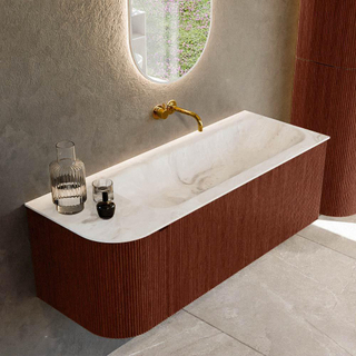 Ensemble de meuble de salle de bain Mondiaz KURVE-DLUX - 125x46x40cm - 1 tiroir - 1 porte - lavabo en solid surface - droite - sans trou de robinet - Ruby