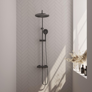 Brauer Gunmetal Edition Ensemble de douche pluie à poser - douche principale 30 cm - glissière - douchette ronde 3 positions - boutons lisses - PVD - gunmetal brossé