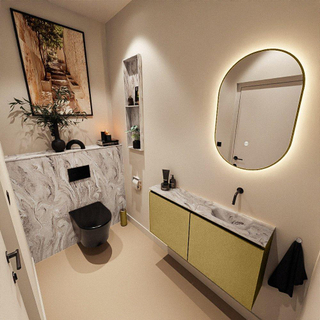 MONDIAZ TURE-DLUX Meuble toilette - 100cm - Oro - EDEN - vasque Glace - position droite - sans trou de robinet