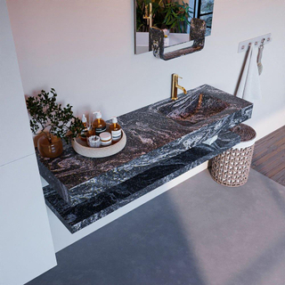 Mondiaz ALAN-DLUX Ensemble de meuble - 150cm - meuble Lava mat - 0 tiroirs - Lavabo Cloud Lava suspendu - vasque Droite - 1 trou de robinet