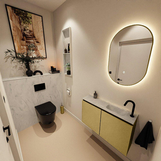 MONDIAZ TURE-DLUX Meuble toilette - 80cm - Oro - EDEN - vasque Opalo - position droite - 1 trou de robinet