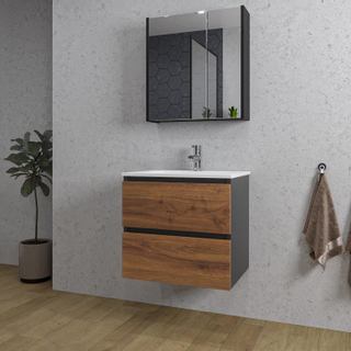 Adema Industrial 2.0 ensemble de meubles de salle de bain 60x45x55cm 1 lavabo en céramique blanc 1 trou de robinetterie noir armoire de toilette bois/noir