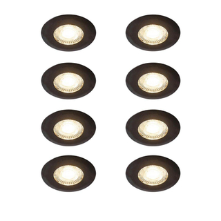 QAZQA Ulo Inbouwspot - set van 8 - 8.2x8.2cm - incl. LED - 3 staps dimbaar - IP44 - rond - mat zwart