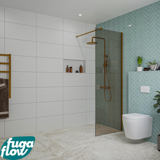 FugaFlow Eccelente Vetro inloopdouche badkamer - 70x200cm - rookglas - wandarm - geborsteld koper