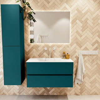 Mondiaz VICA Ensemble de meuble de salle de bain - 90cm - meuble sous-vasque smag - 2 tiroirs - lavabo cloud milieu - 1 trou de robinet - version haute de 60cm - talc