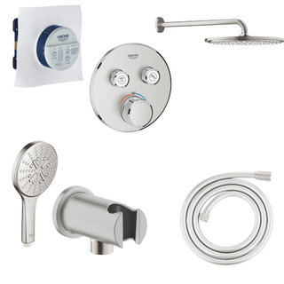 Grohe SmartControl ensemble de douche - thermostatique - box à encastrer - pomme de douche - douchette - support douchette - flexible - supersteel brushed