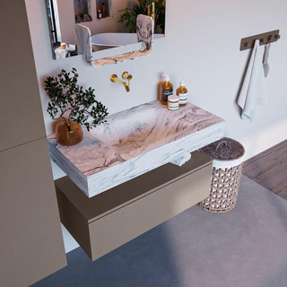Mondiaz ALAN-DLUX Ensemble de meuble - 90cm - meuble Smoke mat - 1 tiroir - Lavabo Cloud Glace suspendu - vasque Centre - 0 trous de robinet