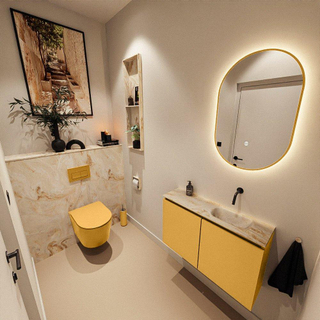 MONDIAZ TURE-DLUX Meuble toilette - 80cm - Ocher - EDEN - vasque Frappe - position droite - sans trou de robinet