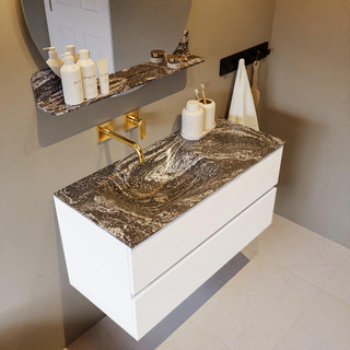 Mondiaz VICA-DLUX ensemble de meuble de salle de bain - 100cm - meuble sous lavabo talc - 2 tiroirs - lavabo encastrée cloud gauche - sans trous de robinet - version haute de 60cm - lave