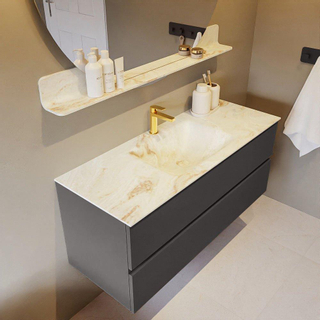 Mondiaz VICA-DLUX Ensemble de meuble de salle de bain - 120cm - meuble sous-vasque gris foncé - 2 tiroirs - lavabo encastré nuage milieu - 1 trou de robinet - version haute de 60cm - frape