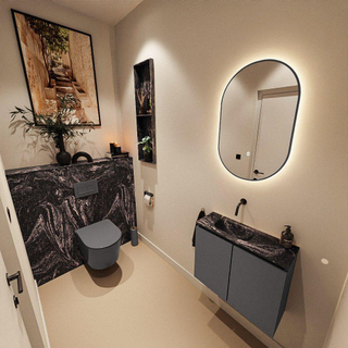 MONDIAZ TURE-DLUX Meuble toilette - 60cm - Dark Grey - EDEN - vasque Lava - position gauche - sans trou de robinet