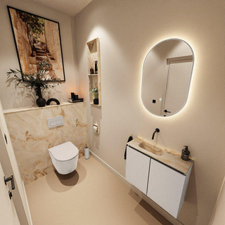 MONDIAZ TURE-DLUX Meuble toilette - 60cm - Linen - EDEN - vasque Frappe - position gauche - sans trou de robinet