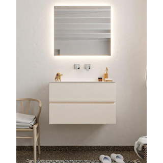 ENSEMBLE DE MEUBLE MONDIAZ VICA - 80cm - 2 tiroirs - lavabo Cloud au centre - 0 trous de robinet - solid surface lin
