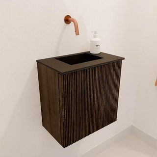 Mondiaz JOYA 40cm toiletmeubel - kleur Walnut - Wastafel FAYE positie Midden Zonder kraangat kleur Urban.