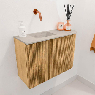 Mondiaz JOYA-DLUX 61.6cm toiletmeubel - ronding rechts kleur Oak - Wastafel FAYE positie Links Zonder kraangat kleur Opalo.