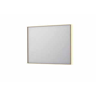INK SP32 spiegel - 100x4x80cm rechthoek in stalen kader incl indir LED - verwarming - color changing - dimbaar en schakelaar - geborsteld mat goud