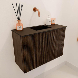 Mondiaz JOYA 60cm meuble de toilette - couleur Walnut - Vasque FAYE position Milieu Sans trou de robinet couleur Urban.
