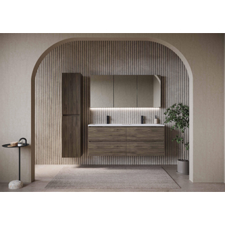 HR Meubles de salle de bains Armoire haute - 35x35x170cm - façade 3D - 2 portes - ouverture à gauche - sans poignée - chêne français