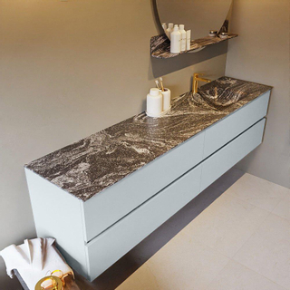 Mondiaz VICA-DLUX ensemble de meuble de salle de bain - 200cm - meuble sous-vasque argile - 4 tiroirs - lavabo encastré nuage droite - 1 trou de robinet - version haute 60cm - lave