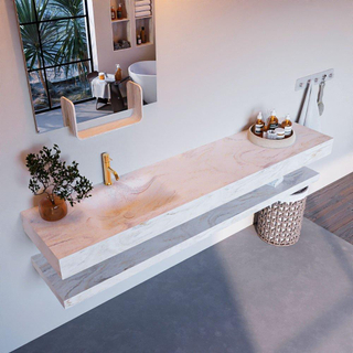 Mondiaz ALAN-DLUX Ensemble de meuble - 200cm - meuble Ostra mat - 0 tiroirs - Lavabo Cloud Ostra suspendu - vasque Gauche - 1 trou de robinet