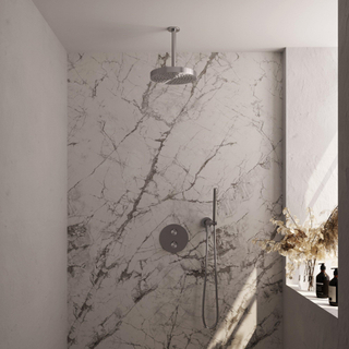 BRAUER Stripe Douche de tête thermostatique encastrable - 3 voies - ronde - SET 39 - pomme de douche 25cm - bras plafond - douchette à main barre - flexible de douche - coude mural - couleur inox brossé PVD