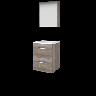 Basic-Line Comfort 46 ensemble de meubles de salle de bain 50x46cm avec poignées 2 tiroirs lavabo acrylique 1 trou de robinetterie armoire de toilette mfc scotch oak