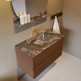 Mondiaz VICA-DLUX Ensemble de meuble de salle de bain - 90cm - meuble sous-vasque reposant - 2 tiroirs - lavabo encastrée cloud milieu - 1 trou de robinet - version haute de 60cm - lave