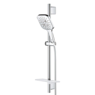 GROHE Rainshower Smartactive 130 Cube Ensemble de douche mortier jointuresant - 60cm - douchette carrée - 3 types de jet - flexible de douche lisse - avec porte-savon - chrome