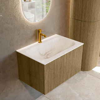 Mondiaz KURVE-DLUX Badkamermeubelset - 70x46x40cm - 1 lade - wastafel solid surface - midden - 1 kraangat - Dusk