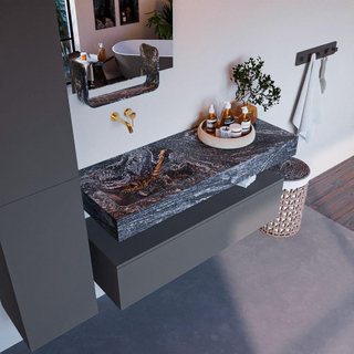 Mondiaz ALAN-DLUX Ensemble de meuble - 120cm - meuble Plata mat - 1 tiroir - Lavabo Cloud Lava suspendu - vasque Gauche - 0 trous de robinet