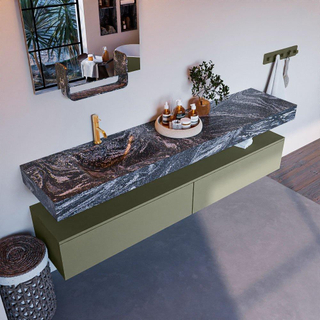 Mondiaz ALAN-DLUX Ensemble de meuble - 200cm - meuble Army mat - 2 tiroirs - Lavabo Cloud Lava suspendu - vasque Gauche - 1 trou de robinet
