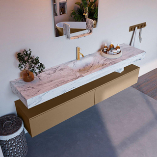 Mondiaz ALAN-DLUX Ensemble de meuble - 200cm - meuble Oro mat - 2 tiroirs - Lavabo Cloud Glace suspendu - vasque Centre - 1 trou de robinet