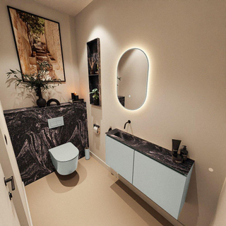 MONDIAZ TURE-DLUX Meuble toilette - 100cm - Greey - EDEN - vasque Lava - position gauche - sans trou de robinet
