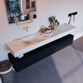 Mondiaz ALAN-DLUX Ensemble de meuble - 200cm - meuble Urban mat - 2 tiroirs - Lavabo Cloud Frappe suspendu - vasque Gauche - 0 trous de robinet