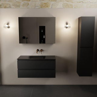 Mondiaz AIVY Ensemble de meuble - 100x45x50cm - 0 trous de robinet - 1 vasque Urban Solid surface - Centre - 2 tiroirs - avec armoire de toilette - MDF Urban