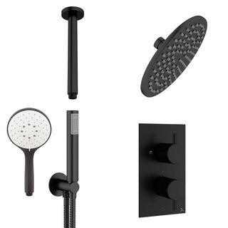 Crosswater MPRO Douche pluie 20cm - avec robinet thermostatique - encastrable - bras plafond - douchette 3 jets - noir mat