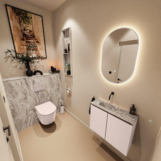 MONDIAZ TURE-DLUX Meuble toilette - 60cm - Rosee - EDEN - vasque Glace - position gauche - sans trou de robinet